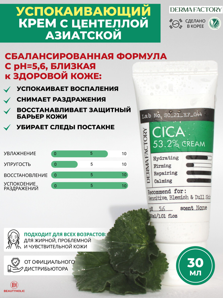 Фабрика Derma uspokaivaющiй -krem -s -эkstraktom цentellы aзyatskoй dlaiцa cica 53,2% крем, прётв. 30 мл. 